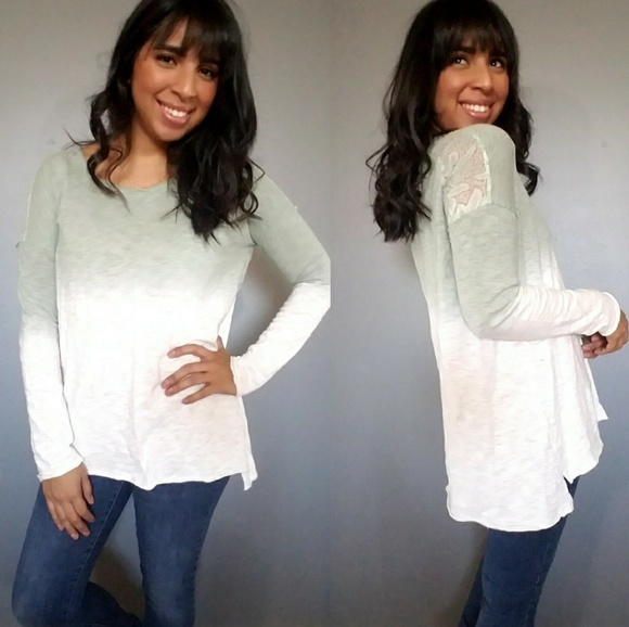 Tops - SAGE IVORY OMBRE CROCHET SHOULDER TOP
